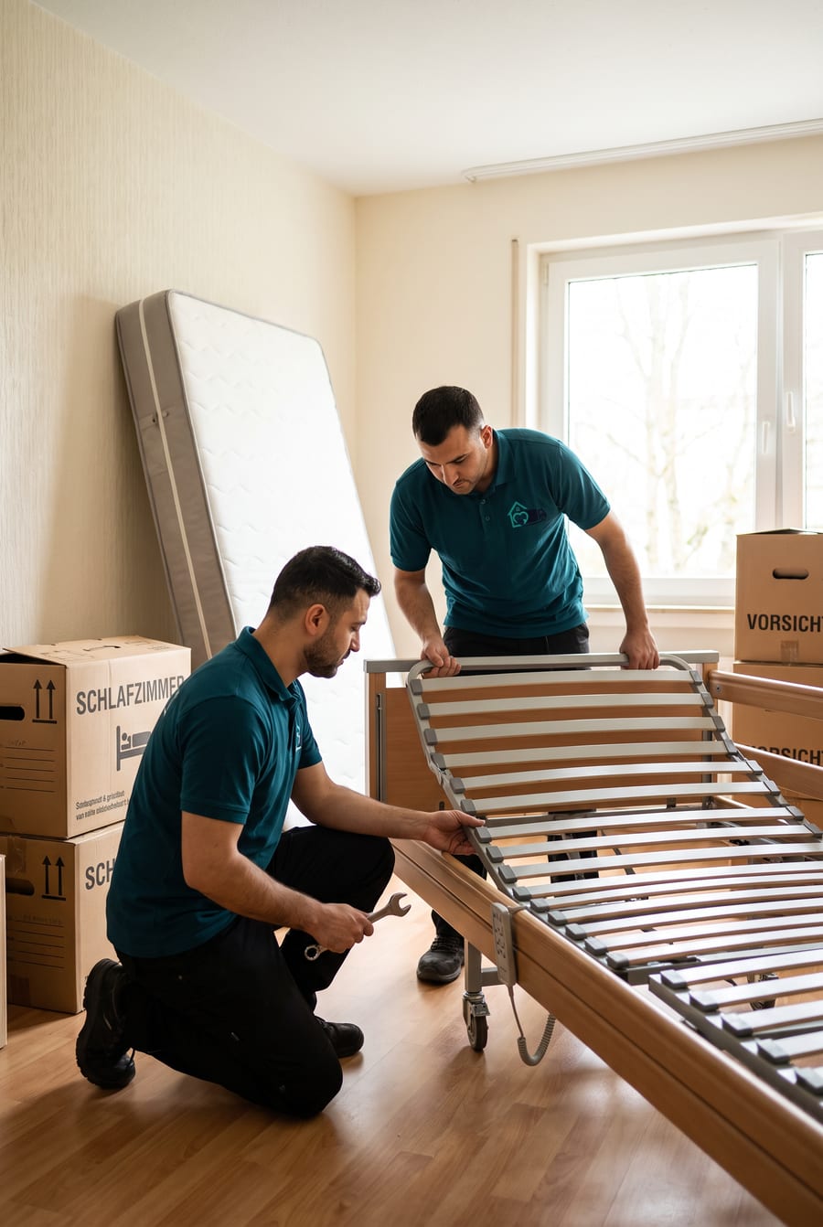 Aufbau eines Pflegebetts im neuen Zuhause